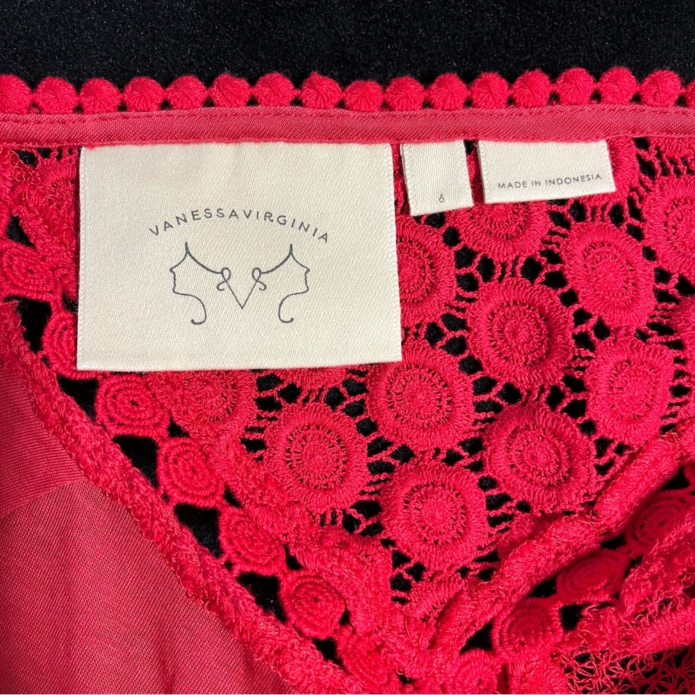 Vanessa Virginia Red Embellished Blouse with Short Sleeves Size XS - Picture 5 of 6